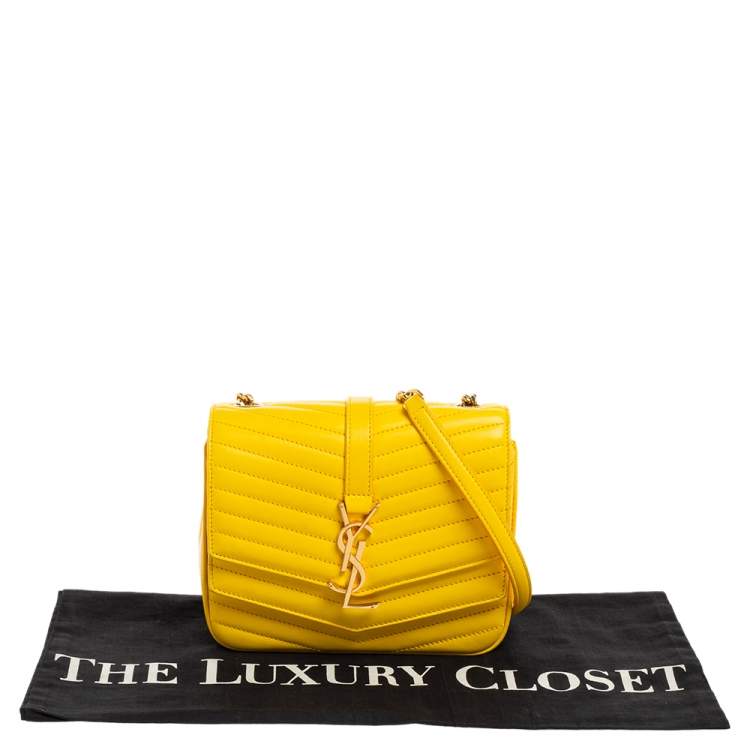 Pre Owned Saint Laurent Yellow Quilted Leather Small Sulpice Triple V-Flap Crossbody Bag 