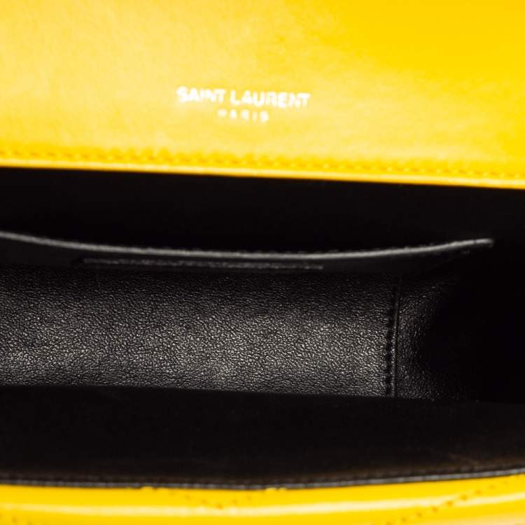 Pre Owned Saint Laurent Yellow Quilted Leather Small Sulpice Triple V-Flap Crossbody Bag 