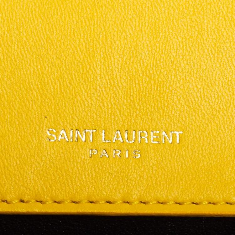 Pre Owned Saint Laurent Yellow Quilted Leather Small Sulpice Triple V-Flap Crossbody Bag 