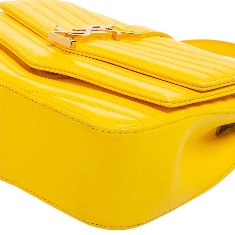 Pre Owned Saint Laurent Yellow Quilted Leather Small Sulpice Triple V-Flap Crossbody Bag 