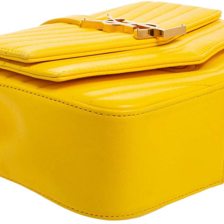 Pre Owned Saint Laurent Yellow Quilted Leather Small Sulpice Triple V-Flap Crossbody Bag 