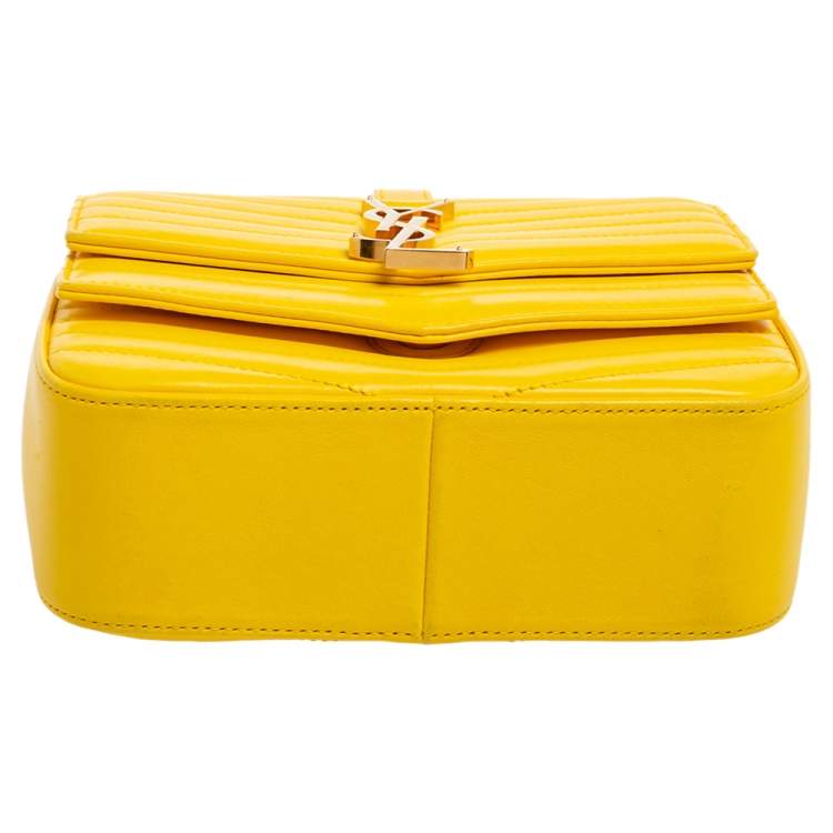 Pre Owned Saint Laurent Yellow Quilted Leather Small Sulpice Triple V-Flap Crossbody Bag 