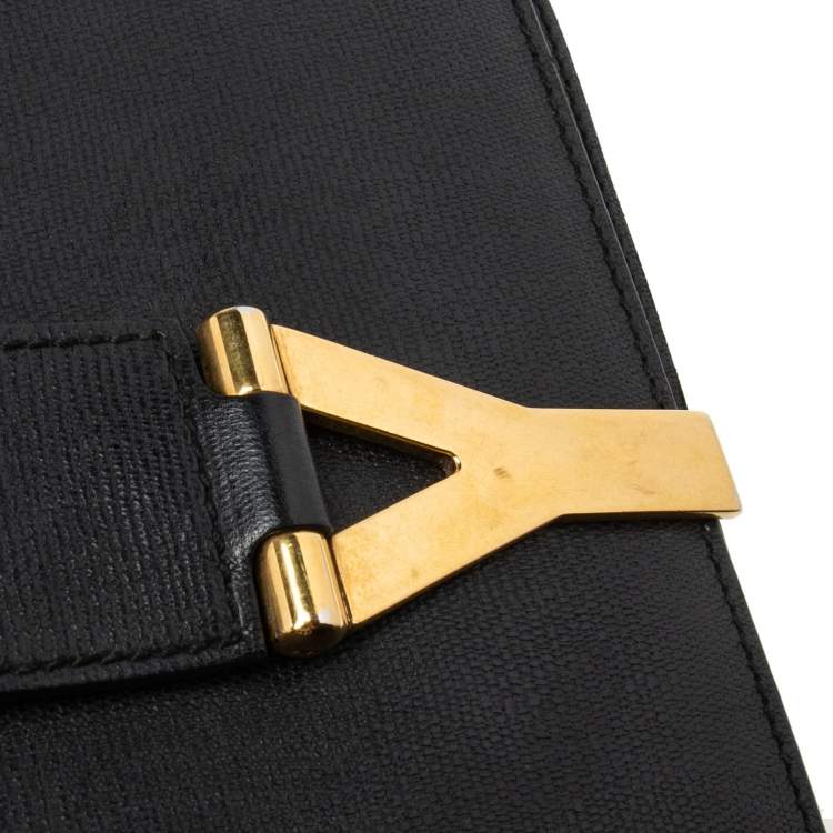Pre Owned Saint Laurent Black Leather Ligne Y Shoulder Bag