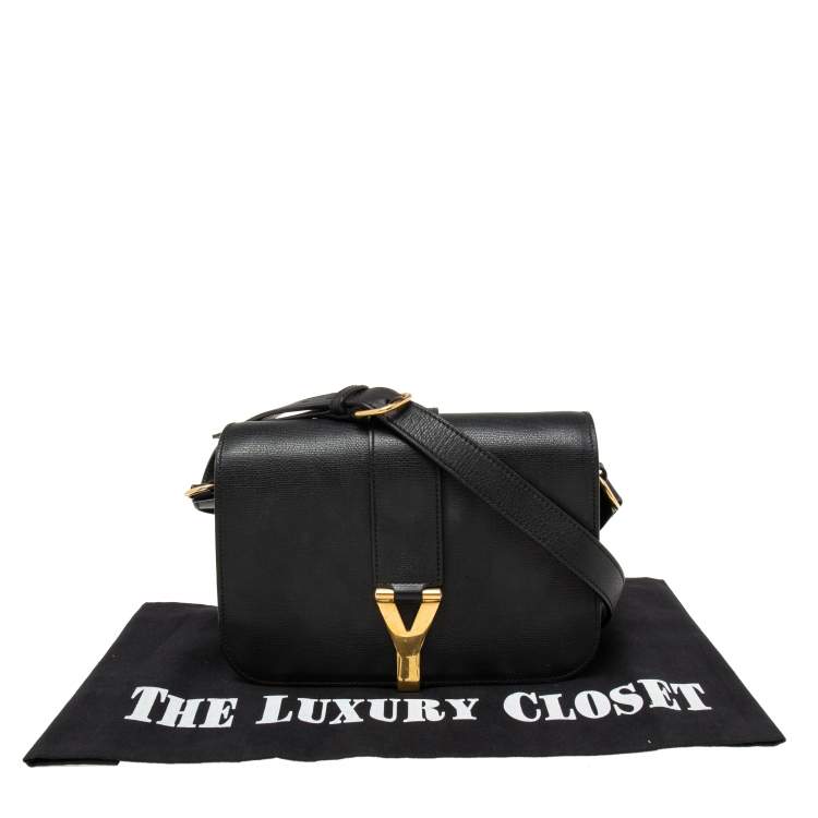 Pre Owned Saint Laurent Black Leather Ligne Y Shoulder Bag