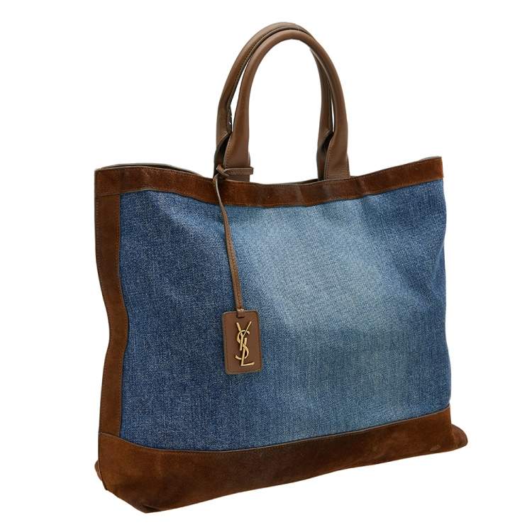 Pre Owned  Saint Laurent Blue/Brown Denim And Suede Tote