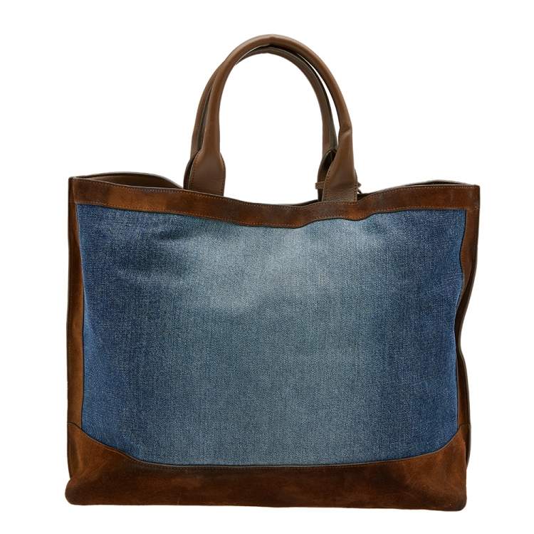 Pre Owned  Saint Laurent Blue/Brown Denim And Suede Tote