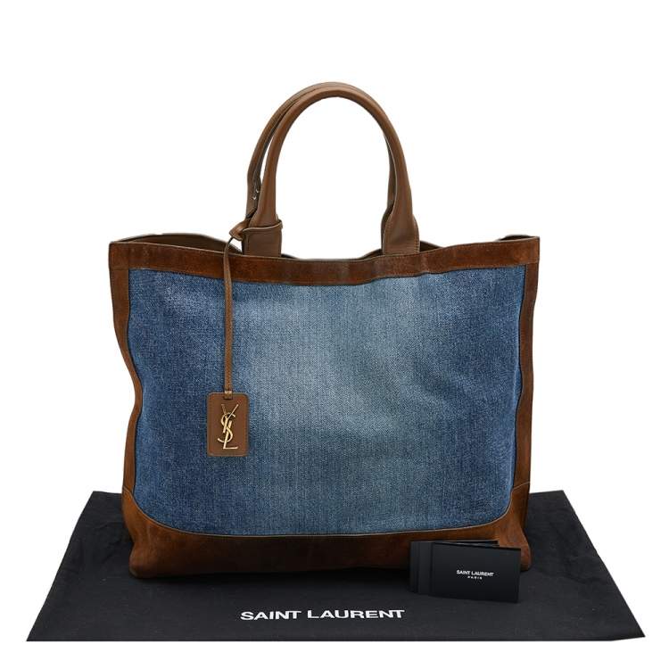 Pre Owned  Saint Laurent Blue/Brown Denim And Suede Tote
