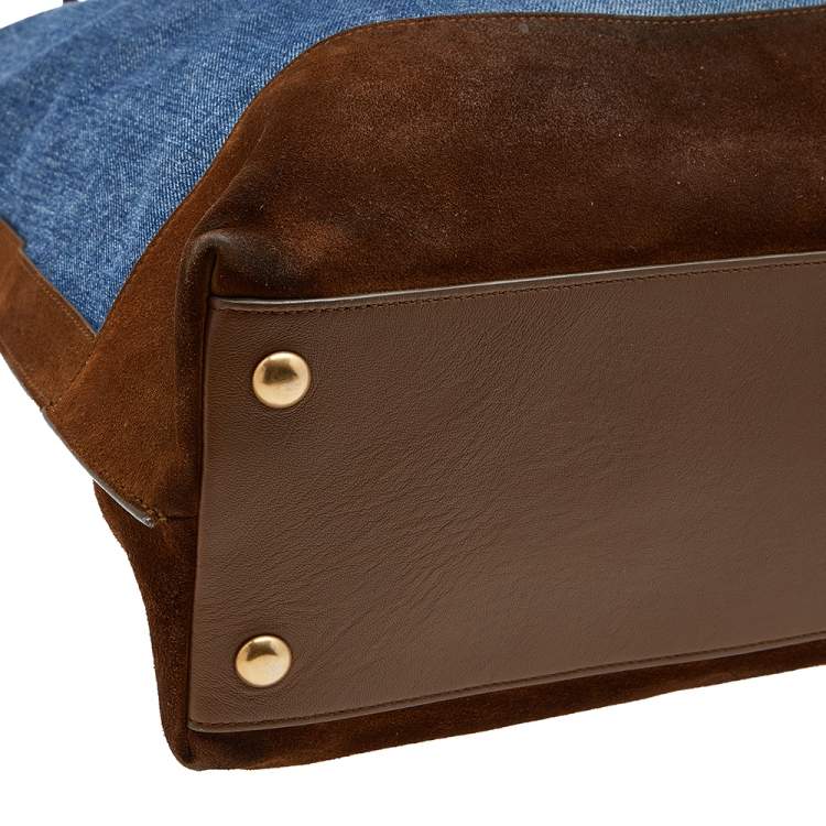 Pre Owned  Saint Laurent Blue/Brown Denim And Suede Tote