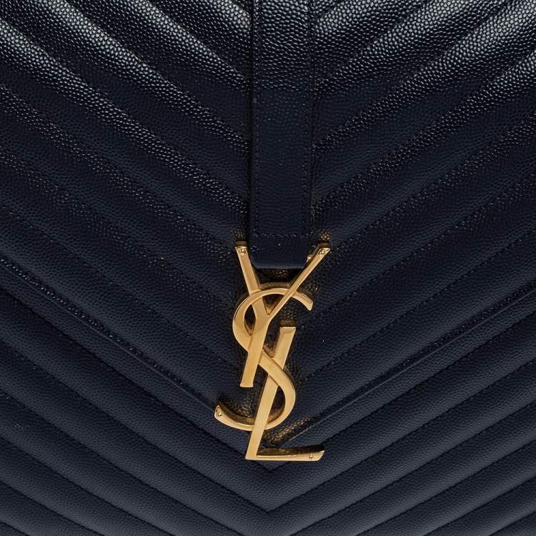 Pre Owned Saint Laurent Midnight Blue Matelassé Leather Monogram Envelope Shoulder Bag