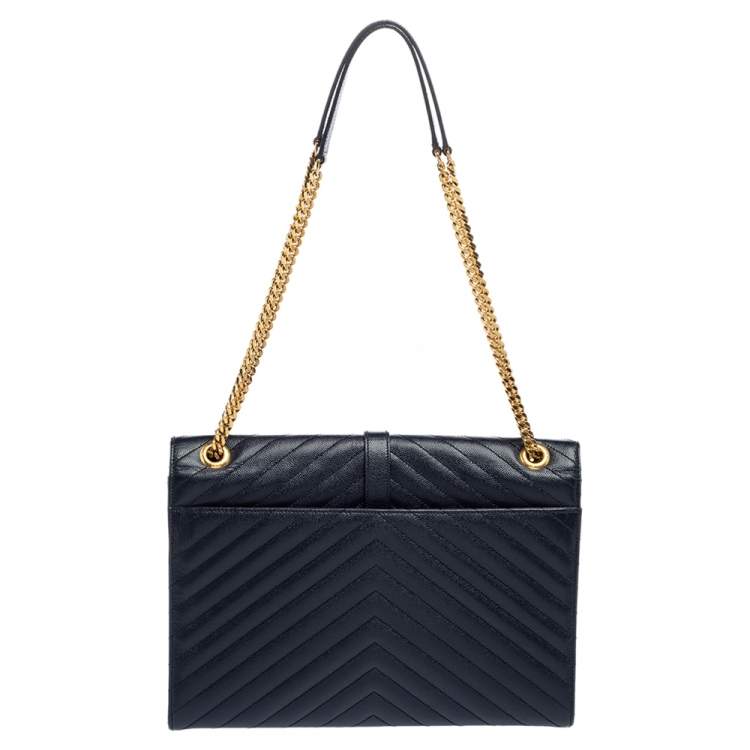Pre Owned Saint Laurent Midnight Blue Matelassé Leather Monogram Envelope Shoulder Bag