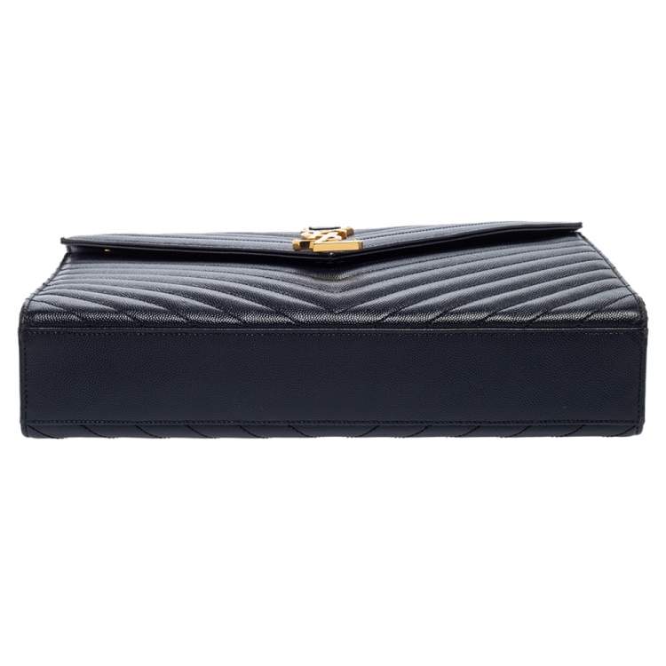 Pre Owned Saint Laurent Midnight Blue Matelassé Leather Monogram Envelope Shoulder Bag