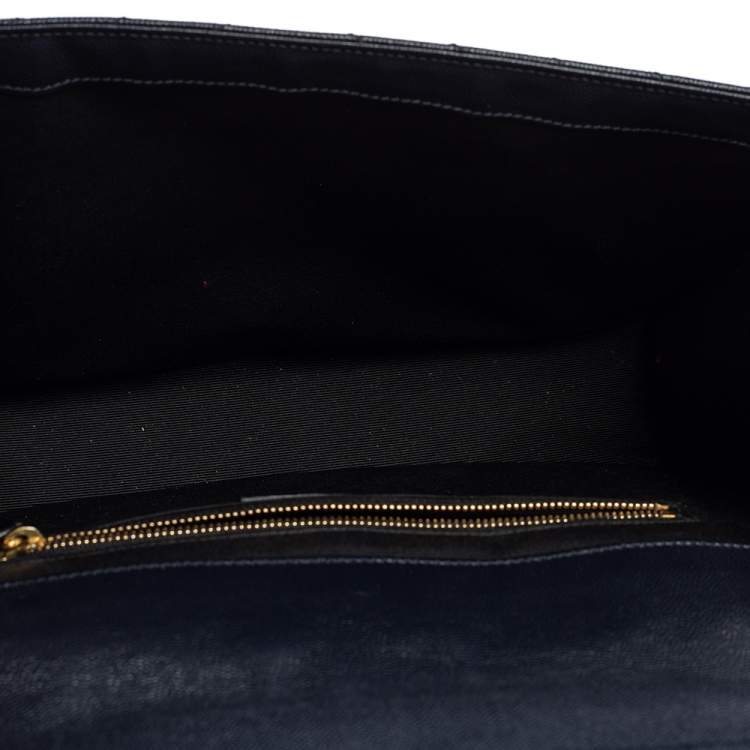 Pre Owned Saint Laurent Midnight Blue Matelassé Leather Monogram Envelope Shoulder Bag
