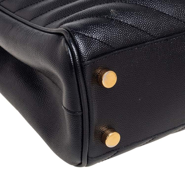 Pre Owned Saint Laurent Black Matelassé Leather Cassandre Shopper Tote