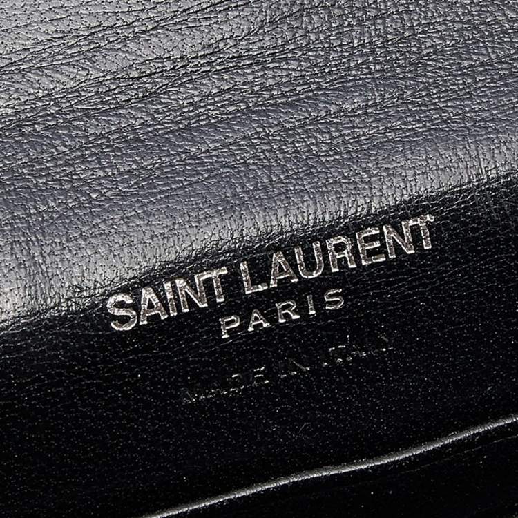 Pre Owned Saint Laurent Black Croc Embossed Leather Monogram Envelope Compact Wallet