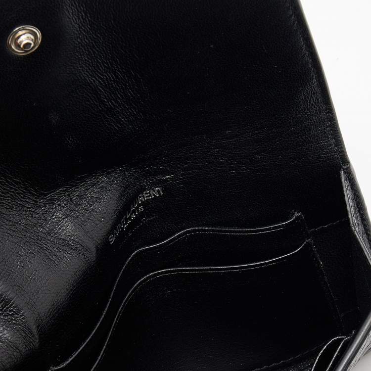 Pre Owned Saint Laurent Black Croc Embossed Leather Monogram Envelope Compact Wallet