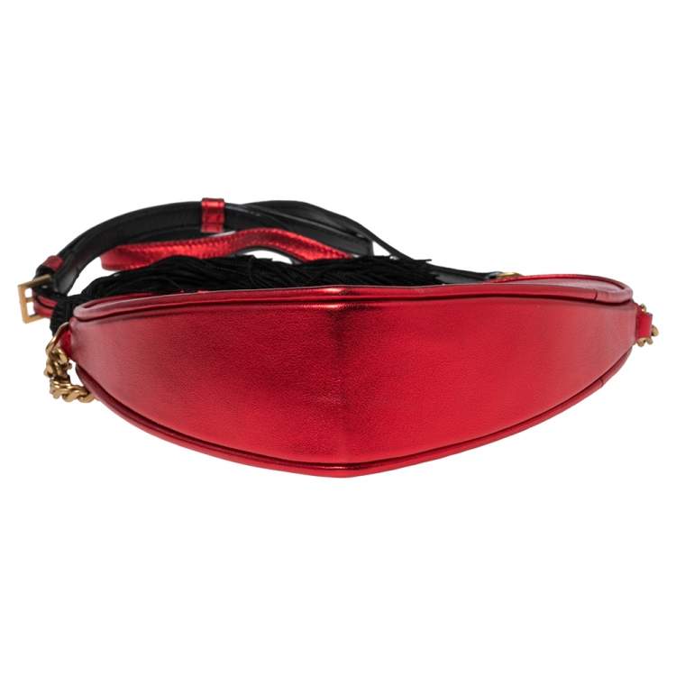 Pre Owned Saint Laurent Red Leather Heart Tassel Shoulder Bag