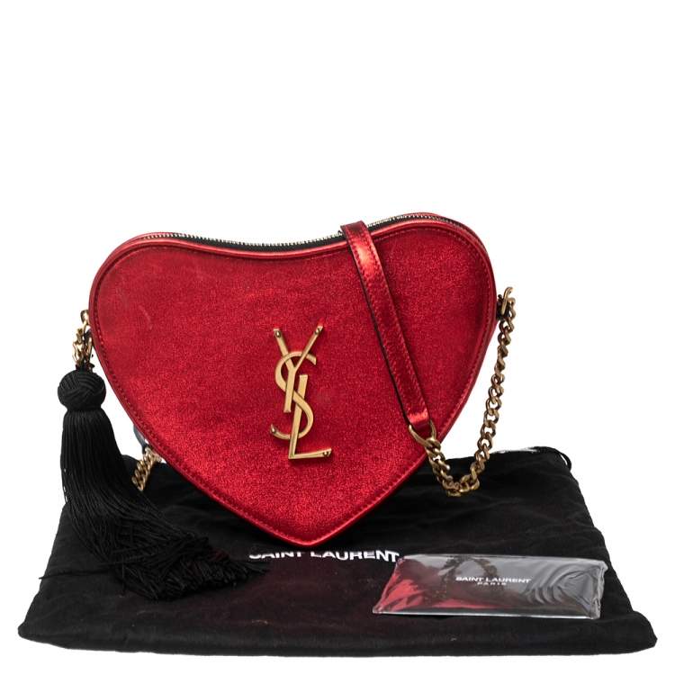 Pre Owned Saint Laurent Red Leather Heart Tassel Shoulder Bag