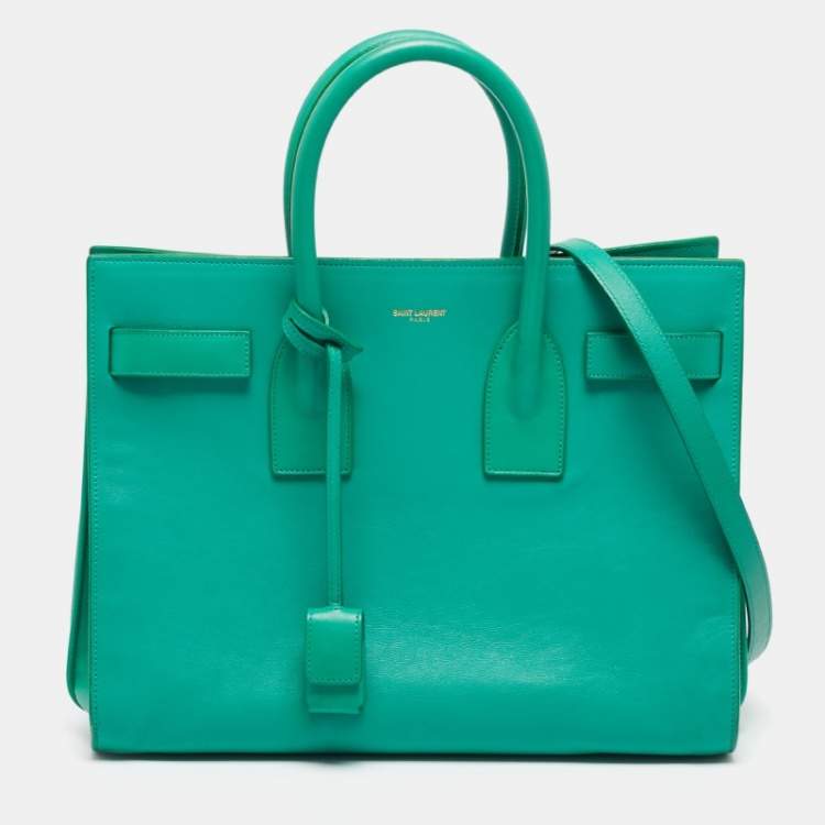 Pre Owned Saint Laurent Green Leather Small Sac De Jour Tote