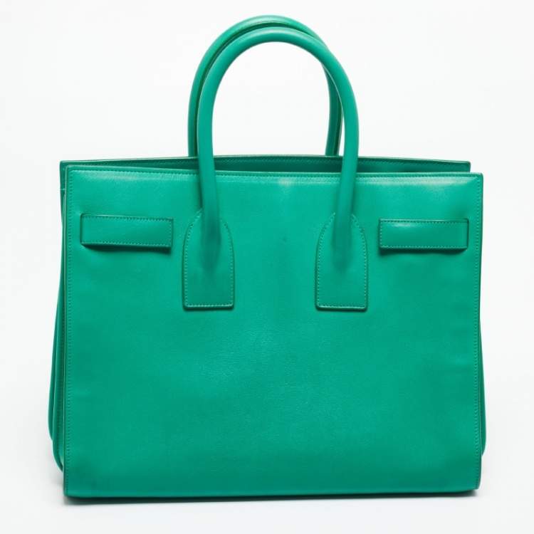 Pre Owned Saint Laurent Green Leather Small Sac De Jour Tote