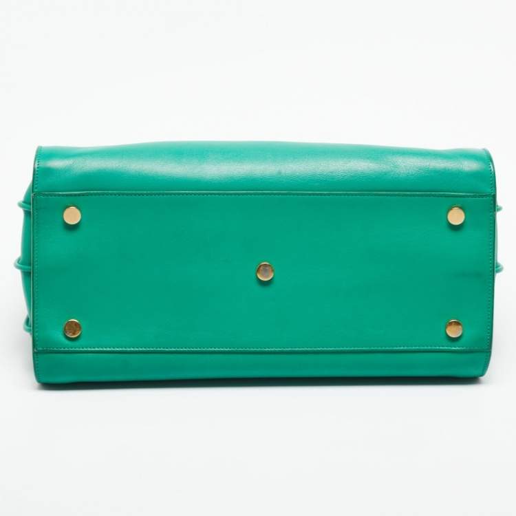Pre Owned Saint Laurent Green Leather Small Sac De Jour Tote