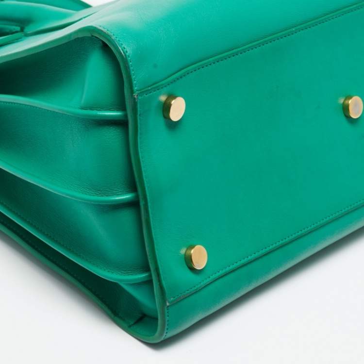 Pre Owned Saint Laurent Green Leather Small Sac De Jour Tote