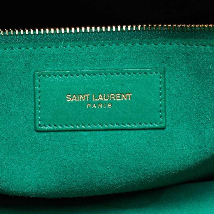 Pre Owned Saint Laurent Green Leather Small Sac De Jour Tote