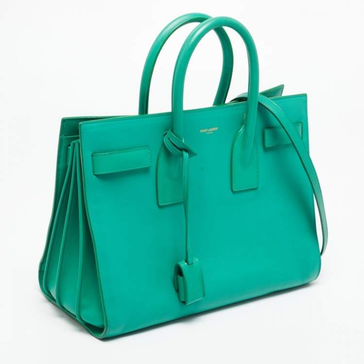 Pre Owned Saint Laurent Green Leather Small Sac De Jour Tote