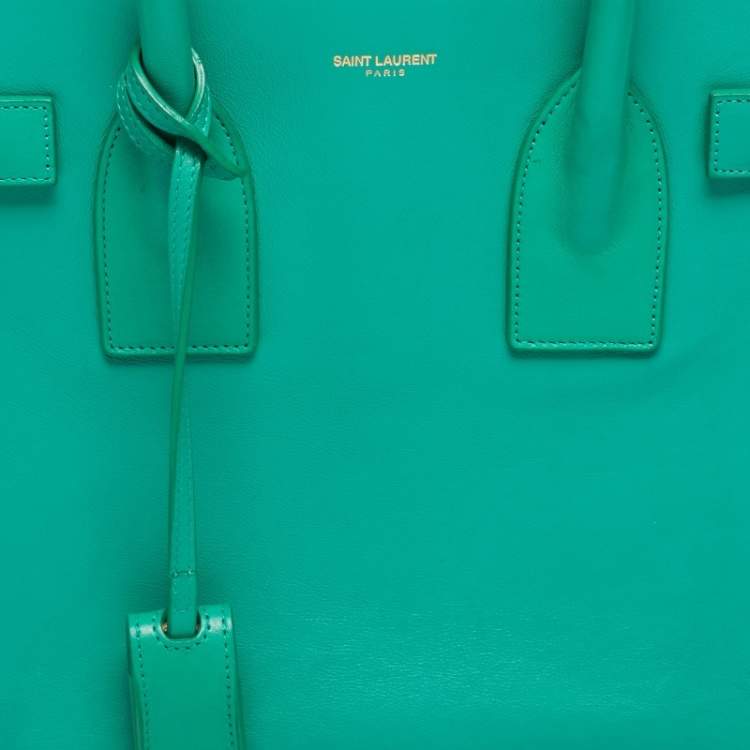 Pre Owned Saint Laurent Green Leather Small Sac De Jour Tote
