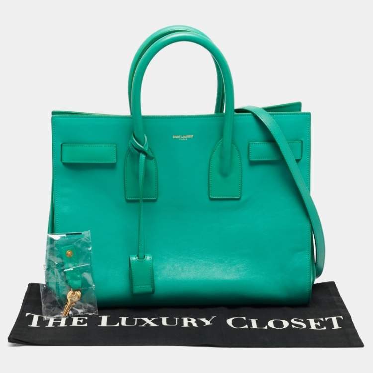 Pre Owned Saint Laurent Green Leather Small Sac De Jour Tote