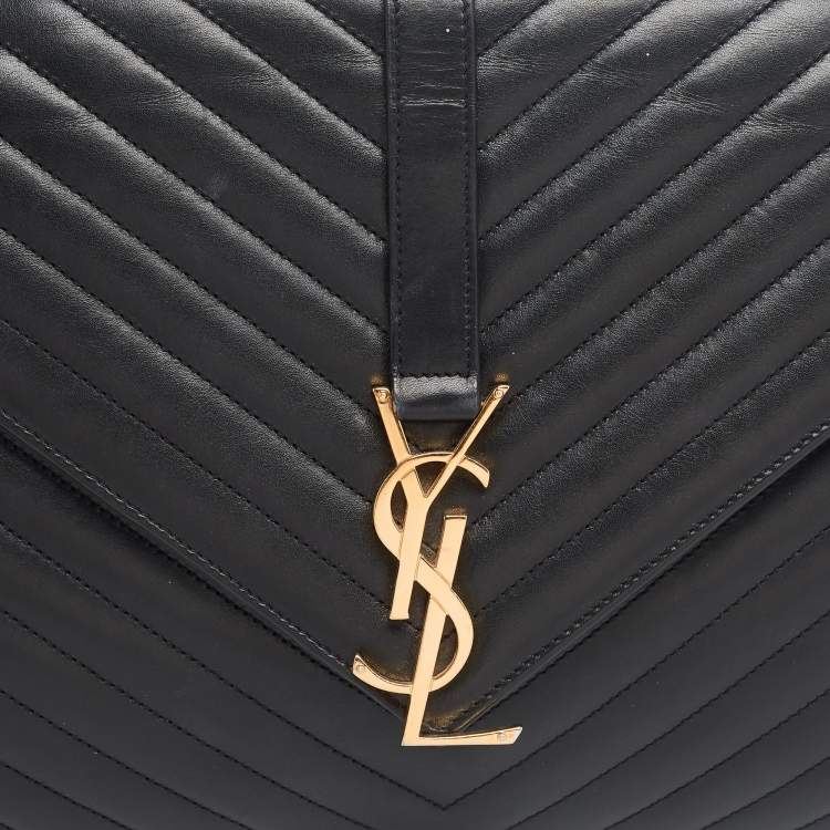 Pre Owned Saint Laurent Black Matelassé Leather Monogram Envelope Shoulder Bag