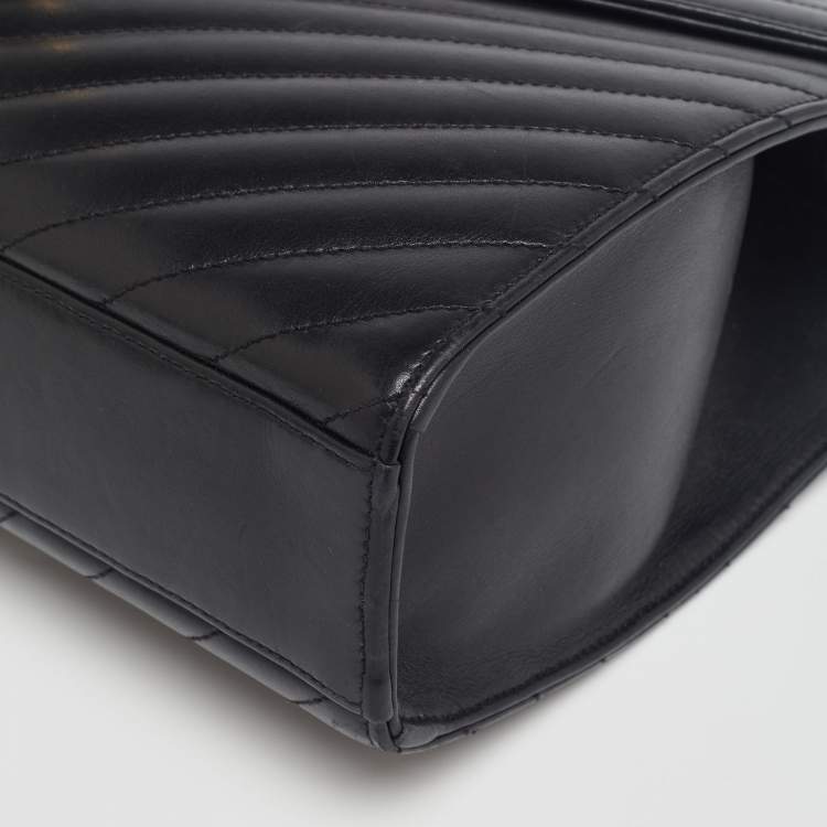 Pre Owned Saint Laurent Black Matelassé Leather Monogram Envelope Shoulder Bag
