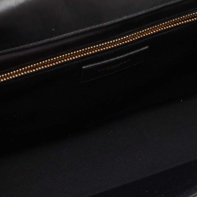 Pre Owned Saint Laurent Black Matelassé Leather Monogram Envelope Shoulder Bag