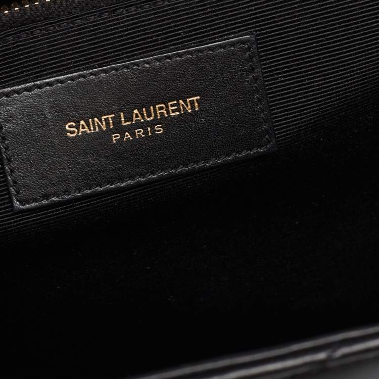 Pre Owned Saint Laurent Black Matelassé Leather Monogram Envelope Shoulder Bag