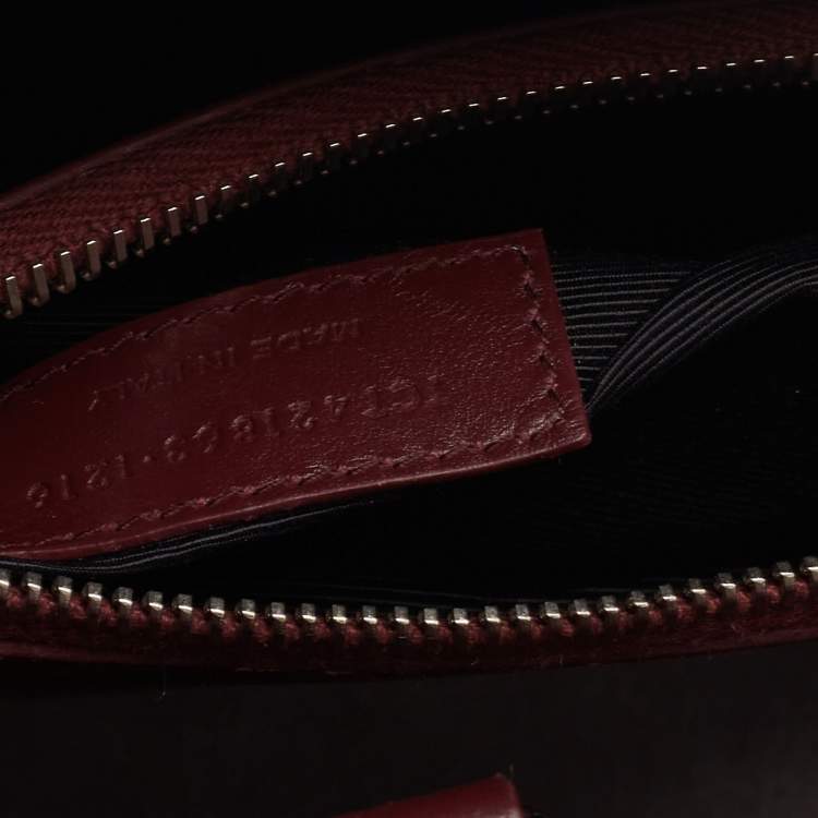 Pre Owned Saint Laurent Burgundy Croc Embossed Leather Baby Classic Sac De Jour Tote