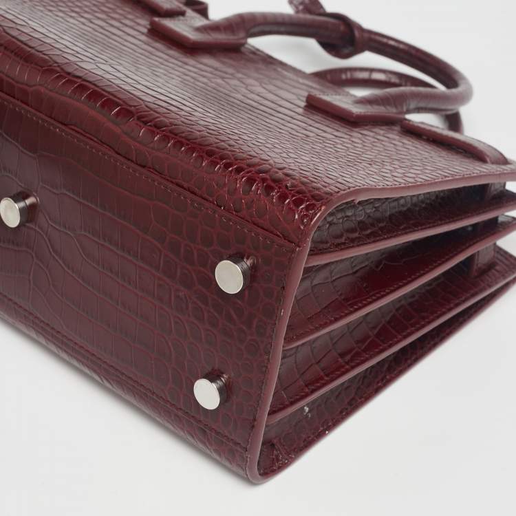 Pre Owned Saint Laurent Burgundy Croc Embossed Leather Baby Classic Sac De Jour Tote