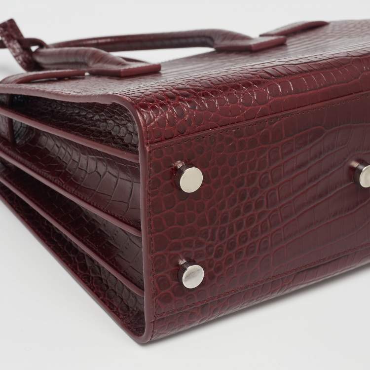 Pre Owned Saint Laurent Burgundy Croc Embossed Leather Baby Classic Sac De Jour Tote