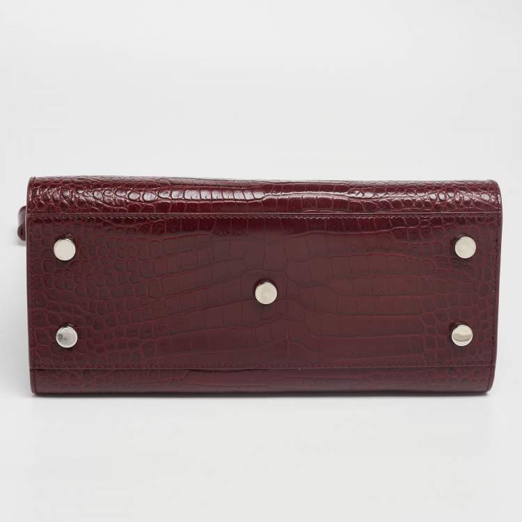 Pre Owned Saint Laurent Burgundy Croc Embossed Leather Baby Classic Sac De Jour Tote