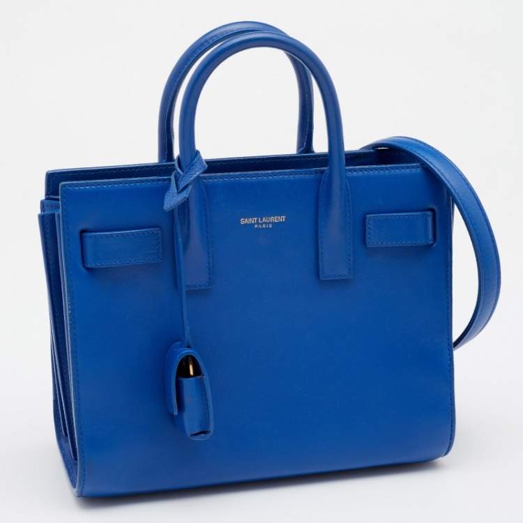 Pre Owned Saint Laurent Blue Leather Nano Classic Sac De Jour Tote