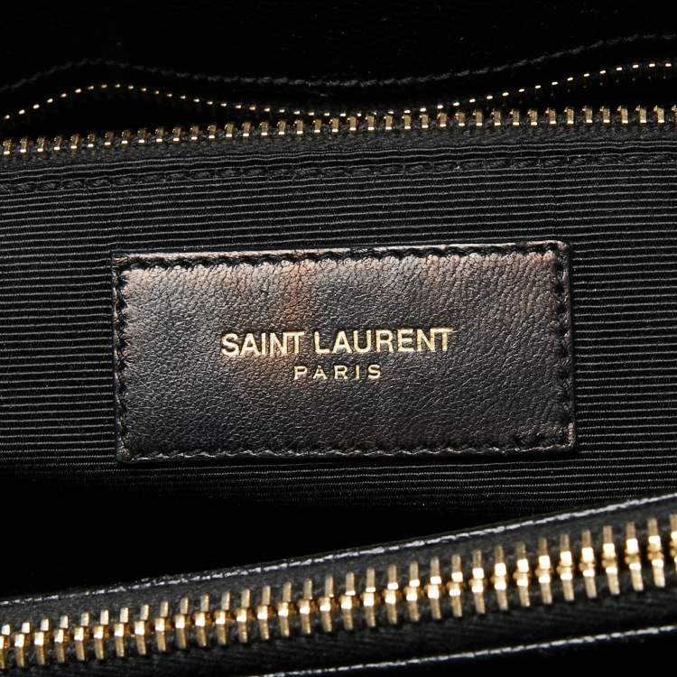 Pre Owned Saint Laurent Black Chevron Leather Monogram Chain Bo Cassandre Tote