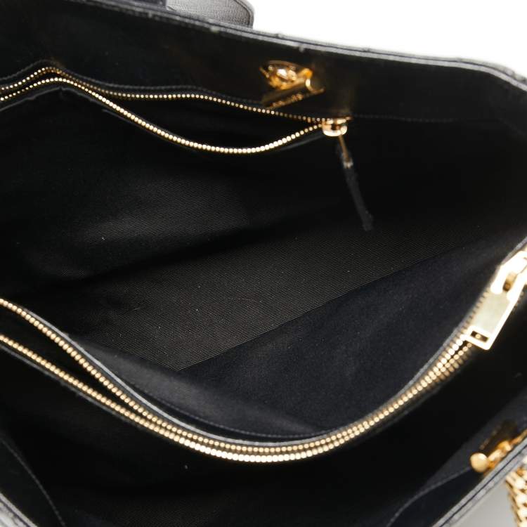 Pre Owned Saint Laurent Black Chevron Leather Monogram Chain Bo Cassandre Tote