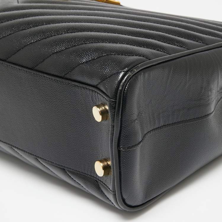 Pre Owned Saint Laurent Black Chevron Leather Monogram Chain Bo Cassandre Tote