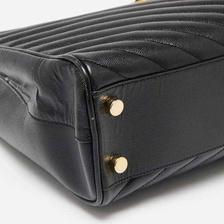 Pre Owned Saint Laurent Black Chevron Leather Monogram Chain Bo Cassandre Tote