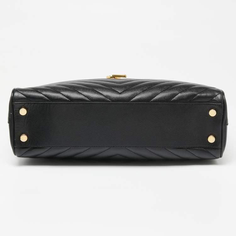 Pre Owned Saint Laurent Black Chevron Leather Monogram Chain Bo Cassandre Tote