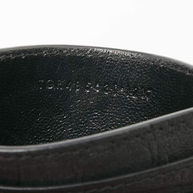 Pre Owned Saint Laurent Black Croc Embossed Leather Monogram Card Holder
