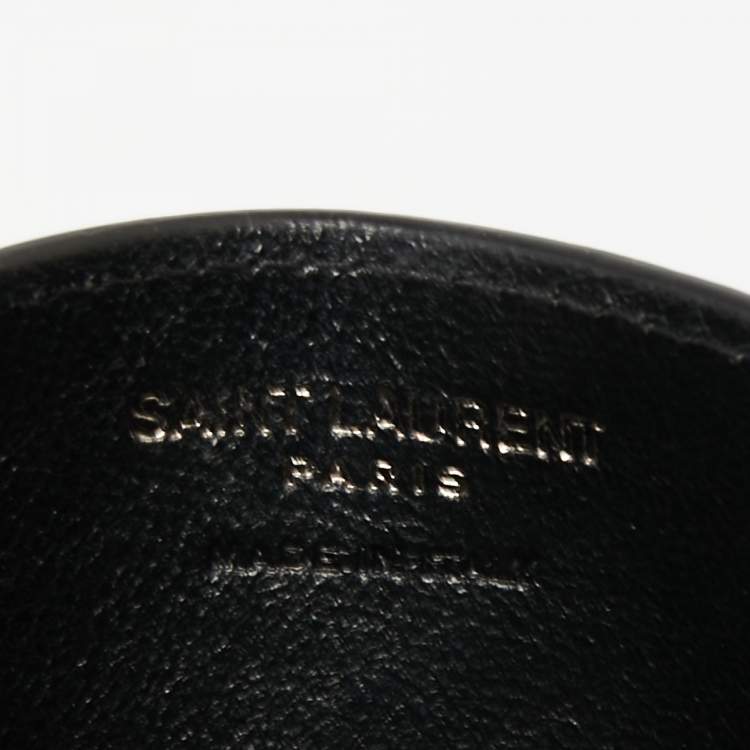 Pre Owned Saint Laurent Black Croc Embossed Leather Monogram Card Holder