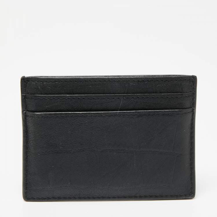Pre Owned Saint Laurent Black Croc Embossed Leather Monogram Card Holder