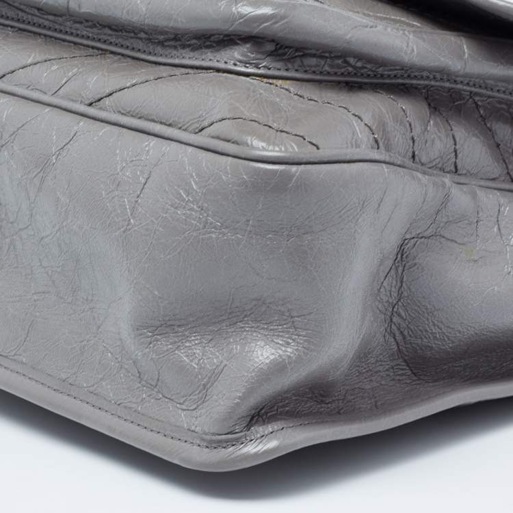 Pre Owned Saint Laurent Grey Aged Crinkled Leather Large Niki Shoulder Bag