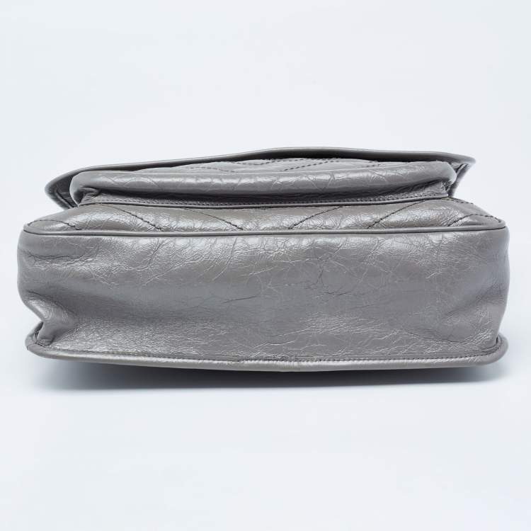 Pre Owned Saint Laurent Grey Aged Crinkled Leather Large Niki Shoulder Bag