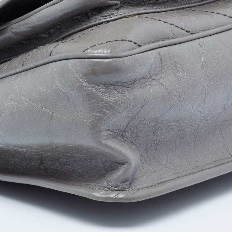 Pre Owned Saint Laurent Grey Aged Crinkled Leather Large Niki Shoulder Bag