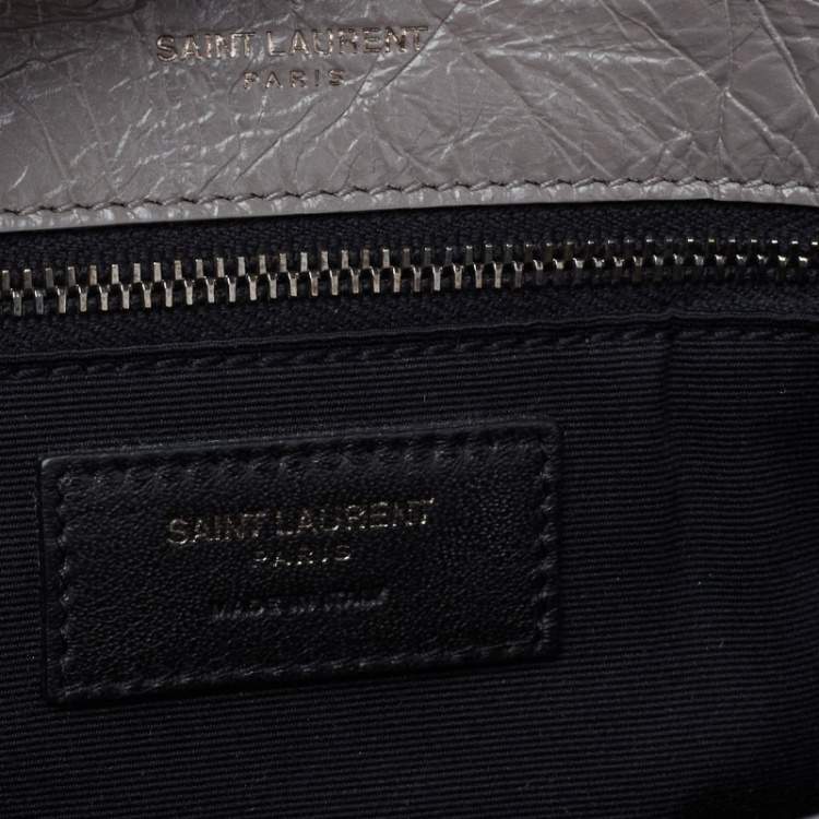 Pre Owned Saint Laurent Grey Aged Crinkled Leather Large Niki Shoulder Bag